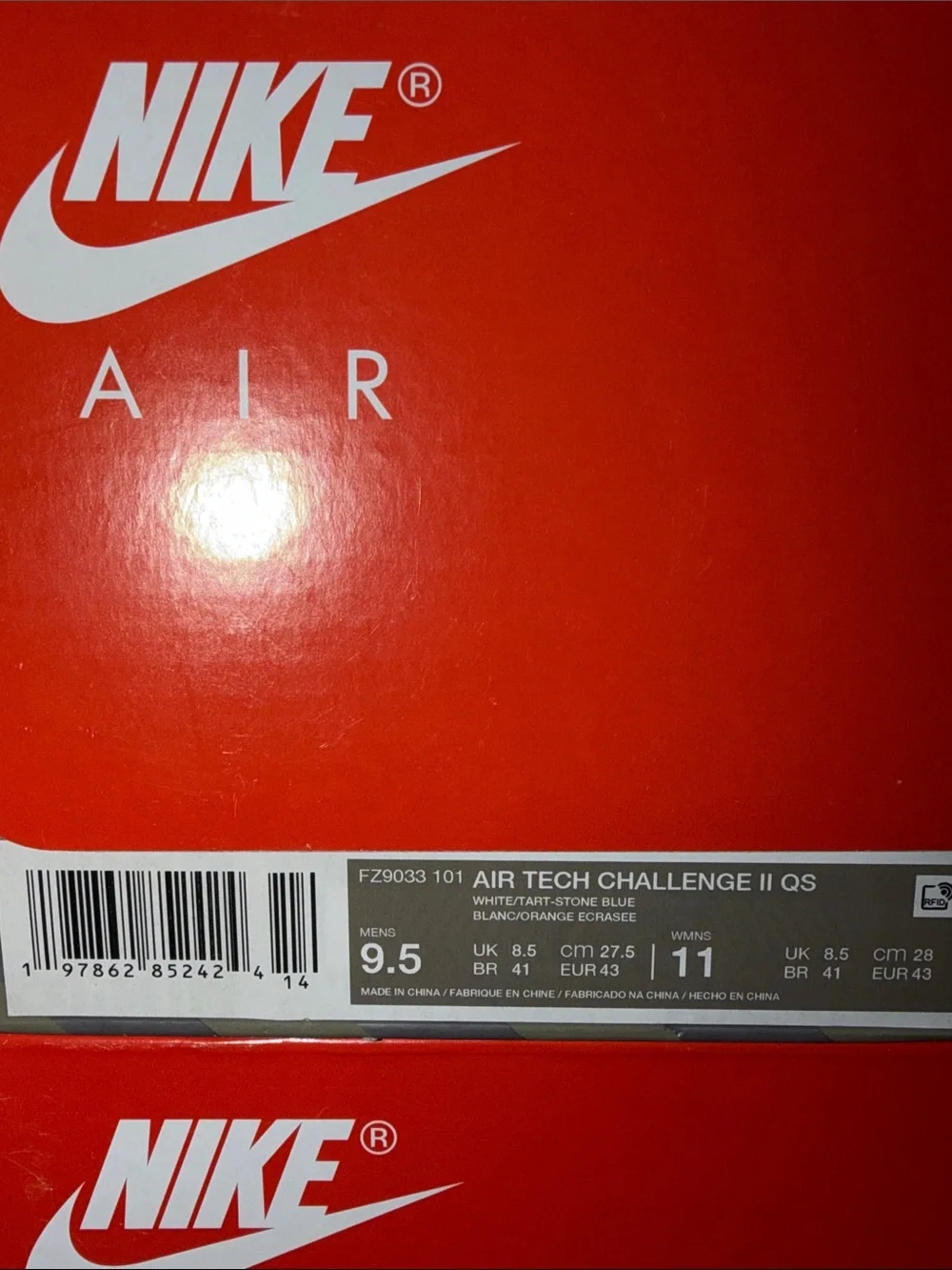 Nike Air Tech Challenge 2 White Stone Blue FZ9033-101 Men’s Size 9.5